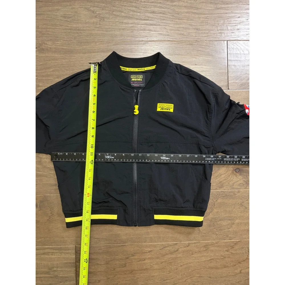 Justice Pac-Man Girls Bomber Jacket Black XL 16/18 Retro Gaming Windbreaker Zip
